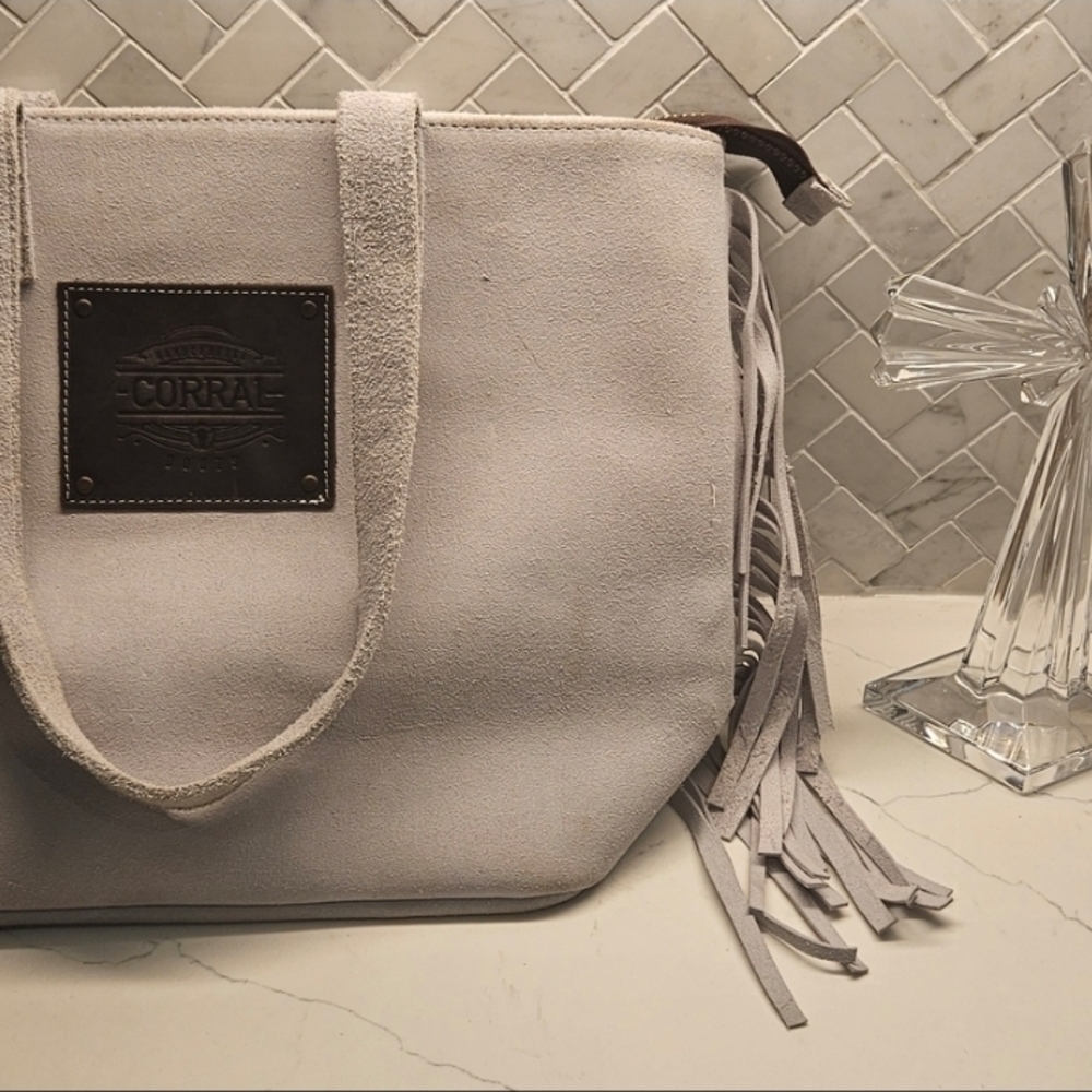 Corral Cream Tote Bag with Fringe Detail